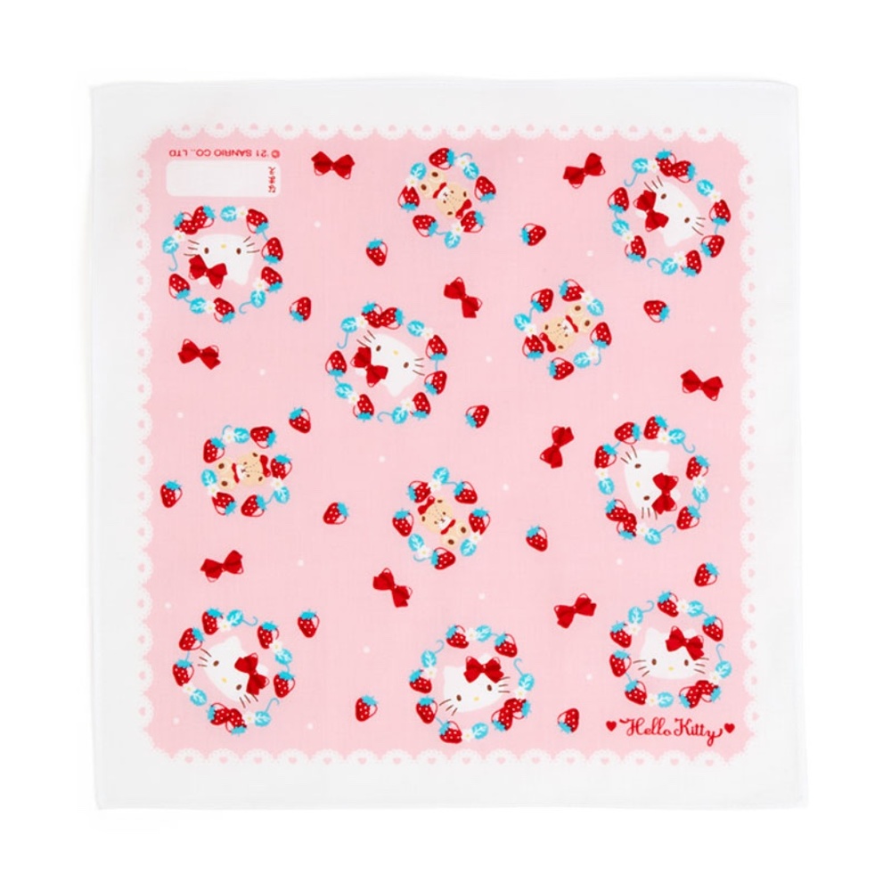 NEW NWT Sanrio Hello Kitty Kawaii Handkerchief 100% Cotton Strawberries
